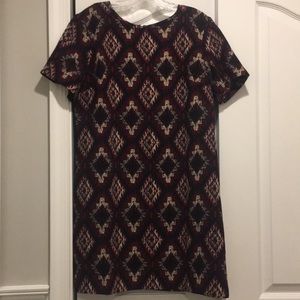 Aztec/tribal print dress- back zip navy & burgundy